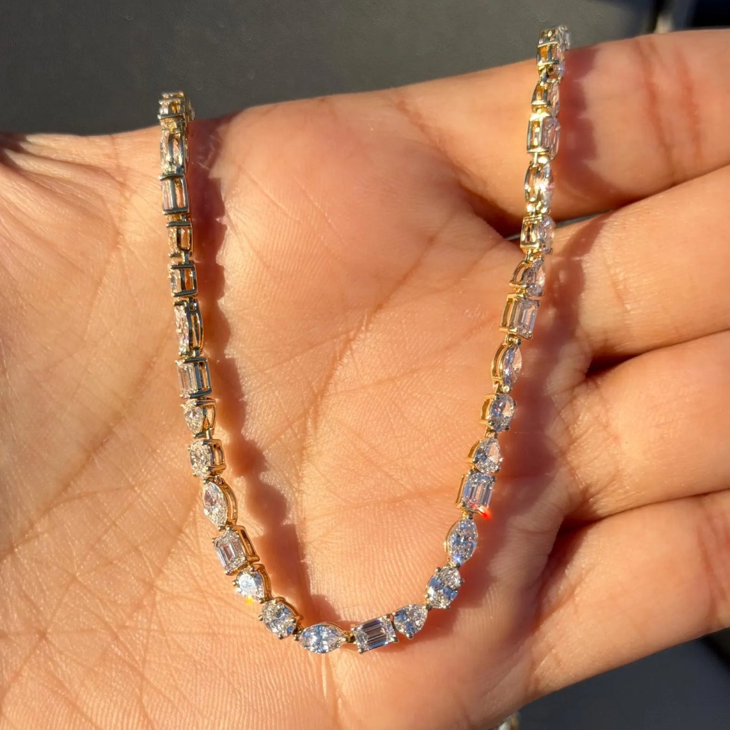 15.25 ct luxury moissanite diamond tennis necklace gold, mixed cut statement necklace, bridal jewelry, anniversary gift for women