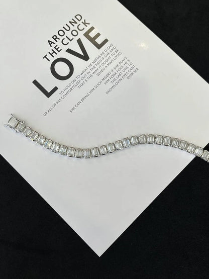 16.40 TCW Emerald Cut Moissanite Diamond Tennis Bracelet, With Bezel Set Gold Diamond Jewellery