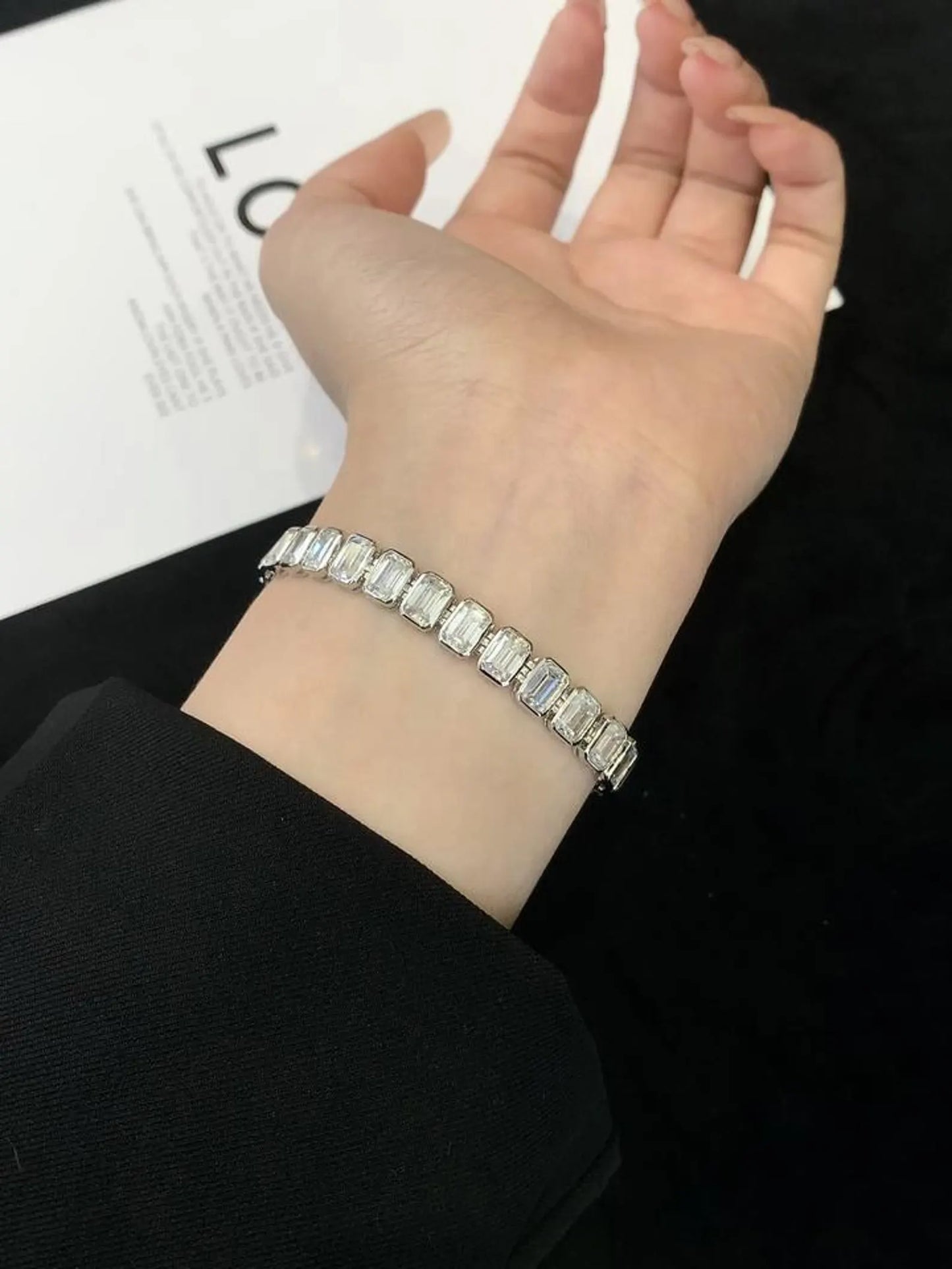 16.40 tcw emerald cut moissanite diamond tennis bracelet, with bezel set gold diamond jewellery