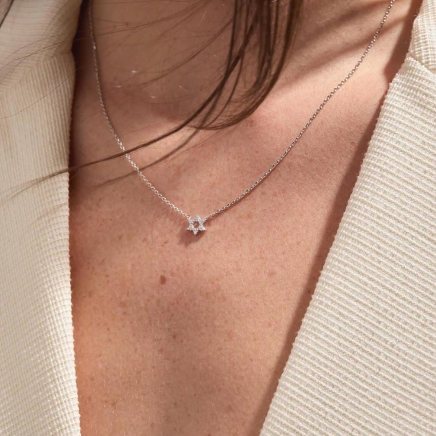 0.56 round cut gold star of david necklace lab grown diamond pendant