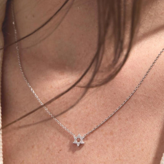 0.56 Round Cut Gold Star of David Necklace Moissanite Diamond Pendant