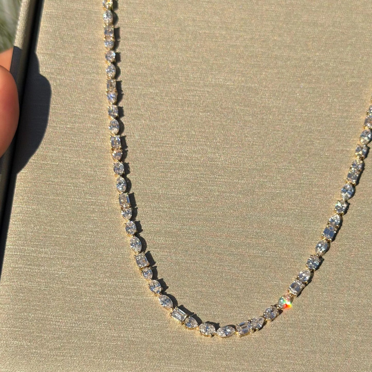 15.25 ct luxury moissanite diamond tennis necklace gold, mixed cut statement necklace, bridal jewelry, anniversary gift for women