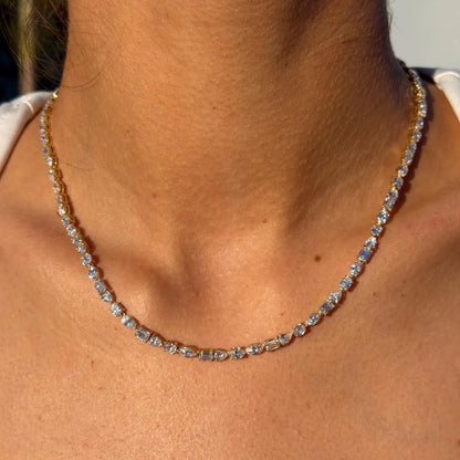 15.25 CT Luxury Moissanite Diamond Tennis Necklace Gold, Mixed Cut Statement Necklace, Bridal Jewelry, Anniversary Gift For Women