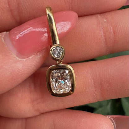 2.40 TCW Bezel Set  Elongated Cushion and Round Cut Moissanite Diamond Dangle Hoop Earring