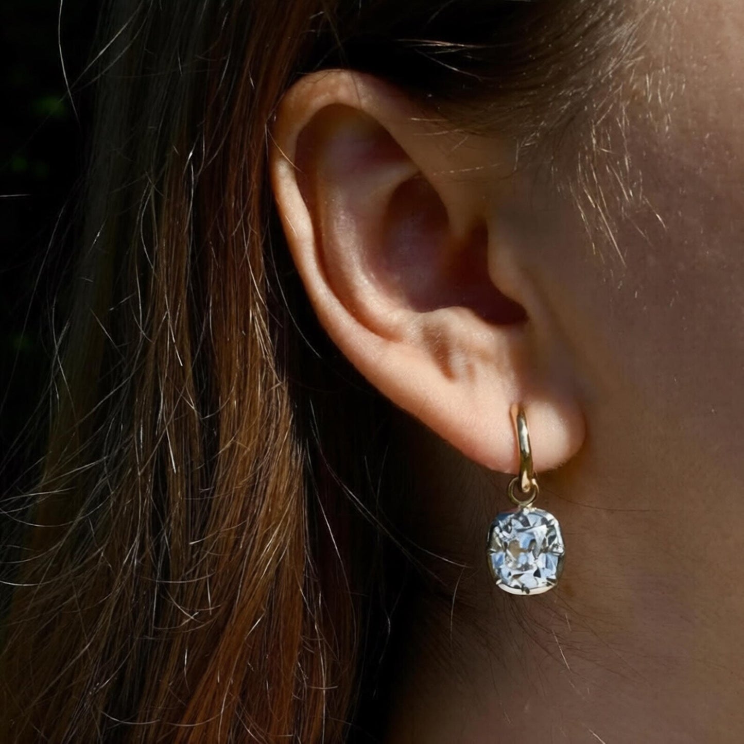 3.00 tcw old mine cushion cut lab grown diamond hoop drop earring bezel and prong dailywear jewellery