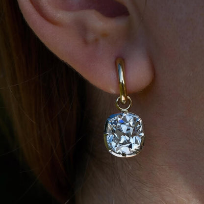 3.00 TCW Old Mine Cushion Cut Lab Grown Diamond Hoop Drop Earring Bezel and Prong Dailywear Jewellery