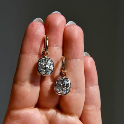 3.00 TCW Old Mine Cushion Cut Lab Grown Diamond Hoop Drop Earring Bezel and Prong Dailywear Jewellery