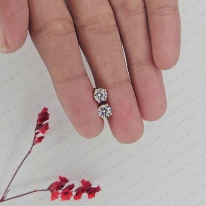 Round Cut Lab Grown Diamond Stud Earrings, Classic Four Prong Gold Earrings, Minimalist Diamond Studs, Elegant Bridal Jewelry