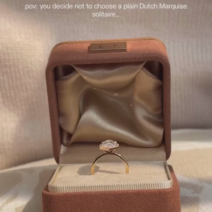 Dutch Marquise Lab Grown Halo Set Engagement Ring Solid Gold Wedding Ring