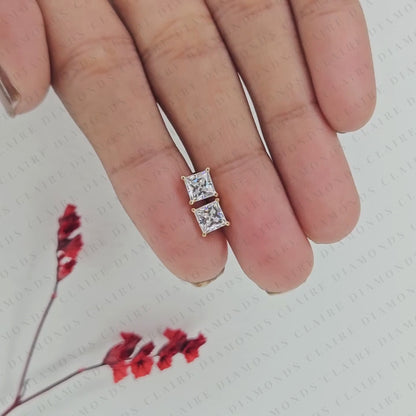 Princess Cut Moissanite Diamond Stud Earrings Diamond Solitaire Earrings Modern Minimalist Fine Jewelry