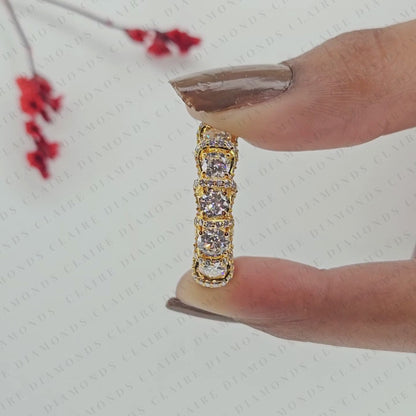 3.35 TCW Round Cut Lab Grown Diamond Band Luxury Vintage Ornate Gold Band Multi Stone Wedding Band Elegant Anniversary Jewelry