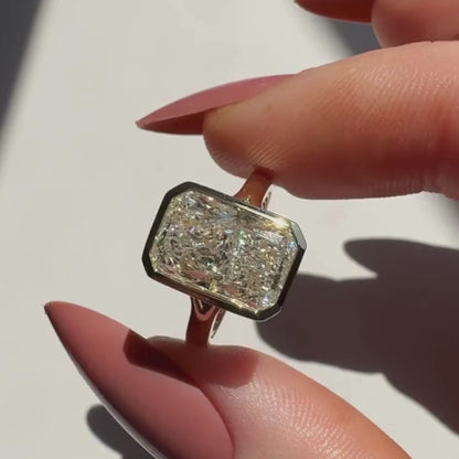 Bezel Set Radiant Cut Moissanite Solitaire Engagement Ring Split Shank Wedding Anniversary Promise Ring For Women