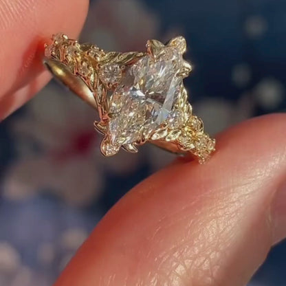 Marquise Moissanite Engagement Ring Vintage Inspired Wedding Ring