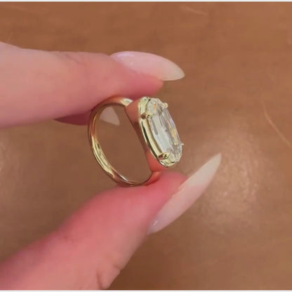 Moval Cut Lab Grown Engagement Ring East West Gold Bezel Set Ring
