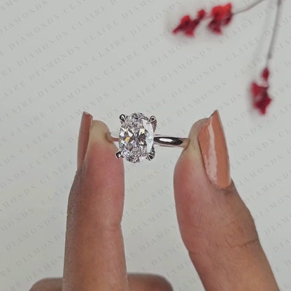 Oval Cut Lab Grown Diamond Solitaire Engagement Ring, Four Prong Hidden Tulip Setting, Minimalist White Gold Proposal Ring