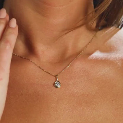 0.50 CT Round Moissanite Diamond Gold Necklace, Solitaire Pendant, Minimalist Twist Design, Dainty Wedding Gift Jewelry