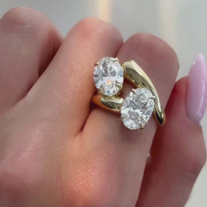 4.00 TCW Toi Et Moi Oval Cut Lab Grown Engagement Ring East West Two Stone Ring  You And Me Ring Wedding Ring Anniversary Ring For Her