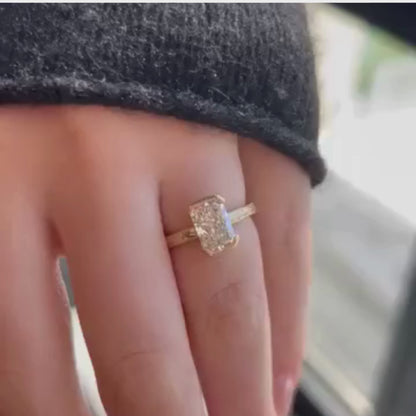 Radiant Half Bezel Set Lab Grown Engagement Ring Vintage Inspired Gold Wedding Ring