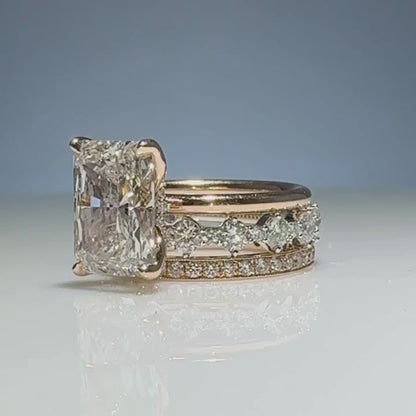 Radiant Cut Lab Grown Engagement Ring Set Solitaire Ring With Two Matching Band Set Bridal Set Wedding Set Anniversary Set.