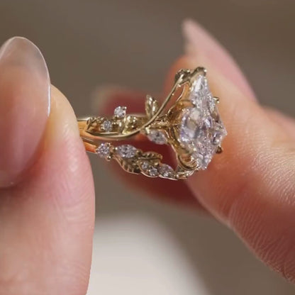 Artdeco Kite Lab Grown Engagement Ring Set Vintage  Bridal Wedding Anniversary Sets