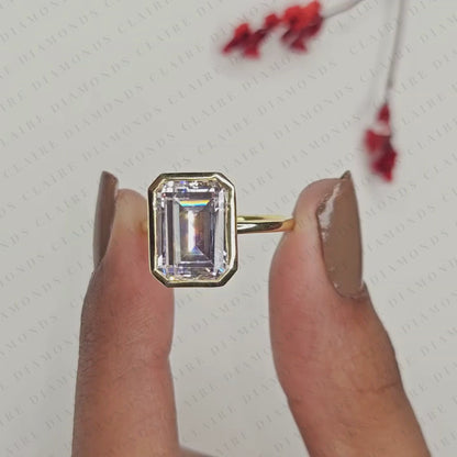 Emerald Cut Lab Grown Diamond Engagement Ring, Bezel Set Solitaire Ring, IGI Certified Diamond Ring, Minimalist Gold Wedding Ring