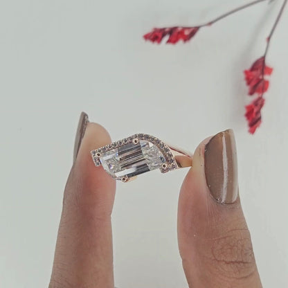 Modern Flame Cut Moissanite Diamond Halo Engagement Ring with Exceptional Brilliance