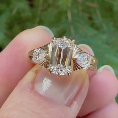 Three Stone Criss Lab Grown Engagement Ring  Wedding Antique Diamond Anniversary Ring