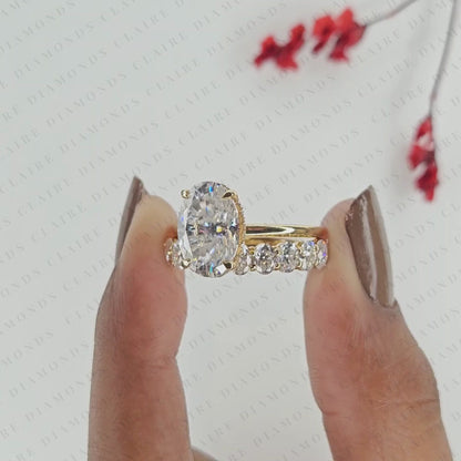 Oval Cut Lab Grown Diamond Engagement Ring Set Oval Diamond Bridal Ring Set Engagement Ring