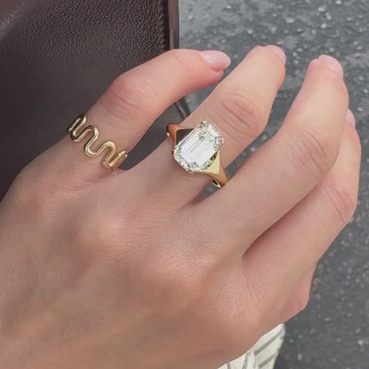 Emerald Cut Moissanite Engagement Ring Unique Solitaire Gold Wedding Ring