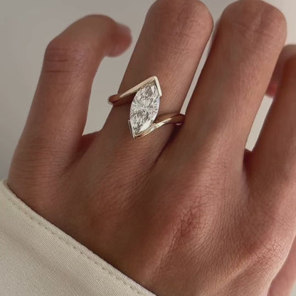 Half Bezel Set Marquise Cut Engagement Ring Bypass Moissanite Ring Solid Gold Wedding Ring Anniversary Rings For Women Promise Ring