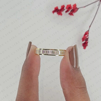 1.35 TCW Baguette Cut Lab Grown Diamond Eternity Wedding Band Minimalist Stackable Anniversary Ring for Women