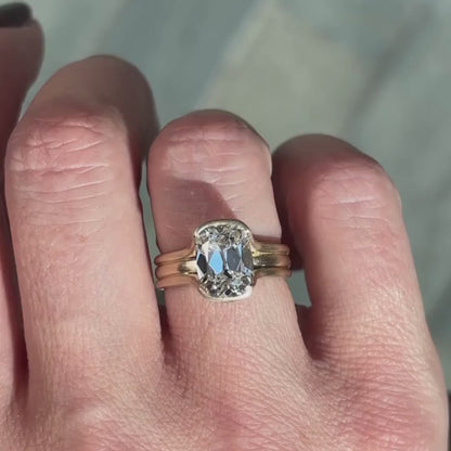 Half Bezel Set Old Mine  Elongated Cushion Moissanite Engagement Ring Antique  Gold Unique Wedding Anniversary Ring