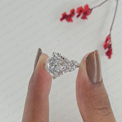 Marquise Cut Moissanite Diamond Engagement Ring Vintage Floral Cluster Ring White Gold Wedding Ring Unique Anniversary Ring for Women.