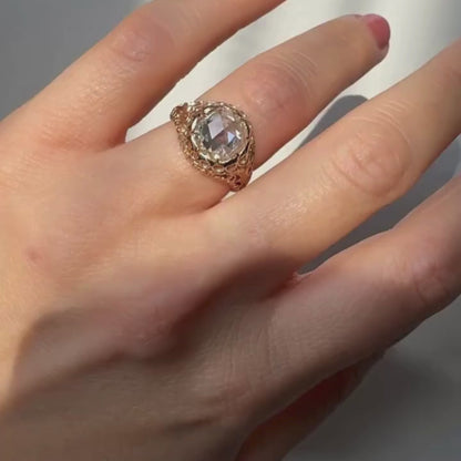 Antique Round Cut Moissanite Engagement Ring Vintage Inspired Wedding Ring