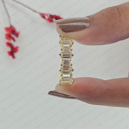 2.00 TCW Baguette Cut Moissanite Half Eternity Band in Solid Gold | Modern Alternating Baguette Stone Ring, Stackable Anniversary Band for Women