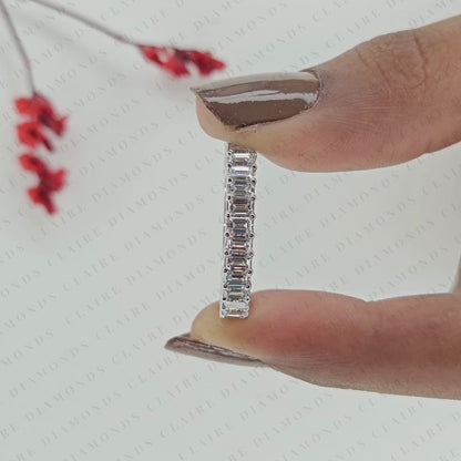 3.84 TCW Emerald Cut Lab Grown Diamond Eternity Band Stackable Ring Engagement Promise Ring For Her