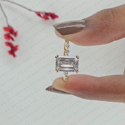 Criss Cut Lab Grown Diamond Engagement Ring, Hidden Halo Gold Ring With Marquise & Round Accent.