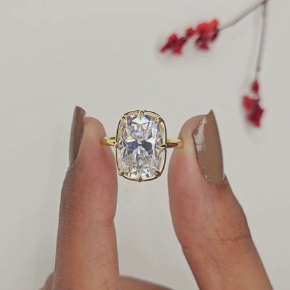 Old Mine Elongated Cushion Cut Lab Grown Diamond Solitaire Engagement Ring  Hidden Halo Diamond Ring Classic Minimalist Bridal Ring for Women