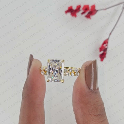 Designer Radiant Cut Lab Grown Bridal Ring Set with Marquise and Round Diamond Accents