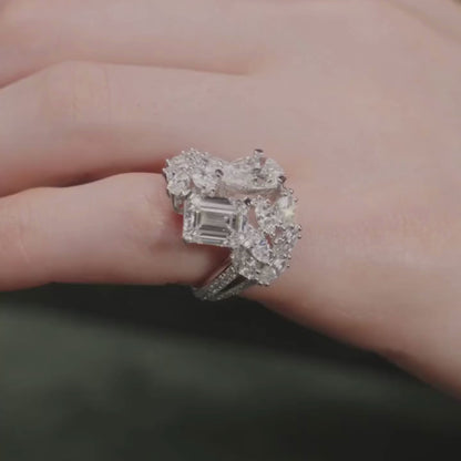 4.00 TCW Pear And Emerald Moissanite Engagement Ring Bridal Unique White Gold Wedding Ring