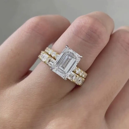 Emerald Cut Lab Grown Engagement Ring Set  Bridal Set Wedding Ring With Matching Band Anniversary Ring Set Promise Ring Set