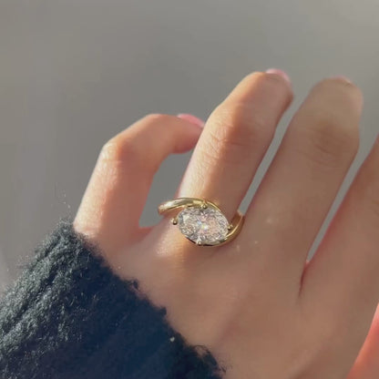 East West Oval Cut Moissanite Engagement Ring Solid Gold Solitaire Ring Wedding Rings For Women Horizontal Ring Anniversary Ring