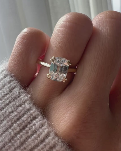 Old Mine Elongated Cushion Lab Grown Engagement Ring Vintage Double Claw Prong Ring Tulip Set Solid Gold Wedding Rings For Women