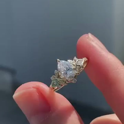 Pear Cut Lab Grown Engagement Ring Art Deco Gold Wedding Ring