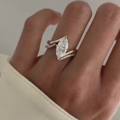 Marquise Lab Grown Engagement Ring Set Solid Gold Wedding Bridal Set