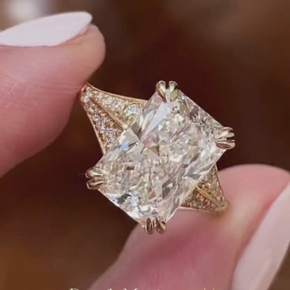 Radiant Cut Lab Grown Diamond Engagement Ring with Split Shank Art Deco Setting in Yellow Gold