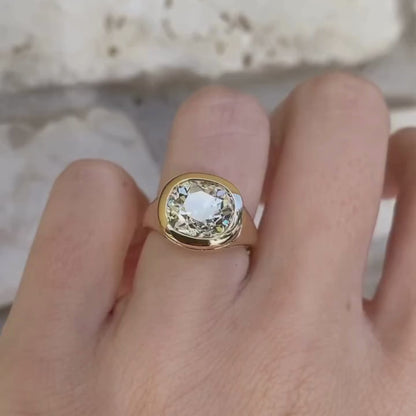 Bezel Set Old Mine Elongated Cushion Lab Grown Engagement Ring East West Wedding Gold Ring