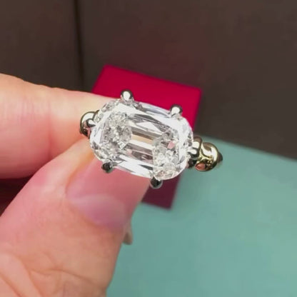 Mine Elongated Cushion Moissanite Engagement Ring East West Gold Wedding Ring