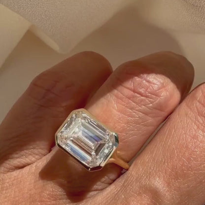 Bezel Set  Emerald Cut Moissanite Engagement Rings Emerald East West Solitaire Ring  Wedding Ring Anniversary Ring For Her