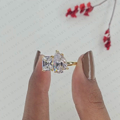 4.70 TCW Toi et Moi Pear & Radiant Cut Lab Grown Diamond Engagement Ring Two Stone Gold Promise Ring  Modern Bridal Ring IGI Certified Jewelry